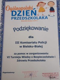 Podziękowanie dla Komisariatu III Policji w Bielsku-Białej.